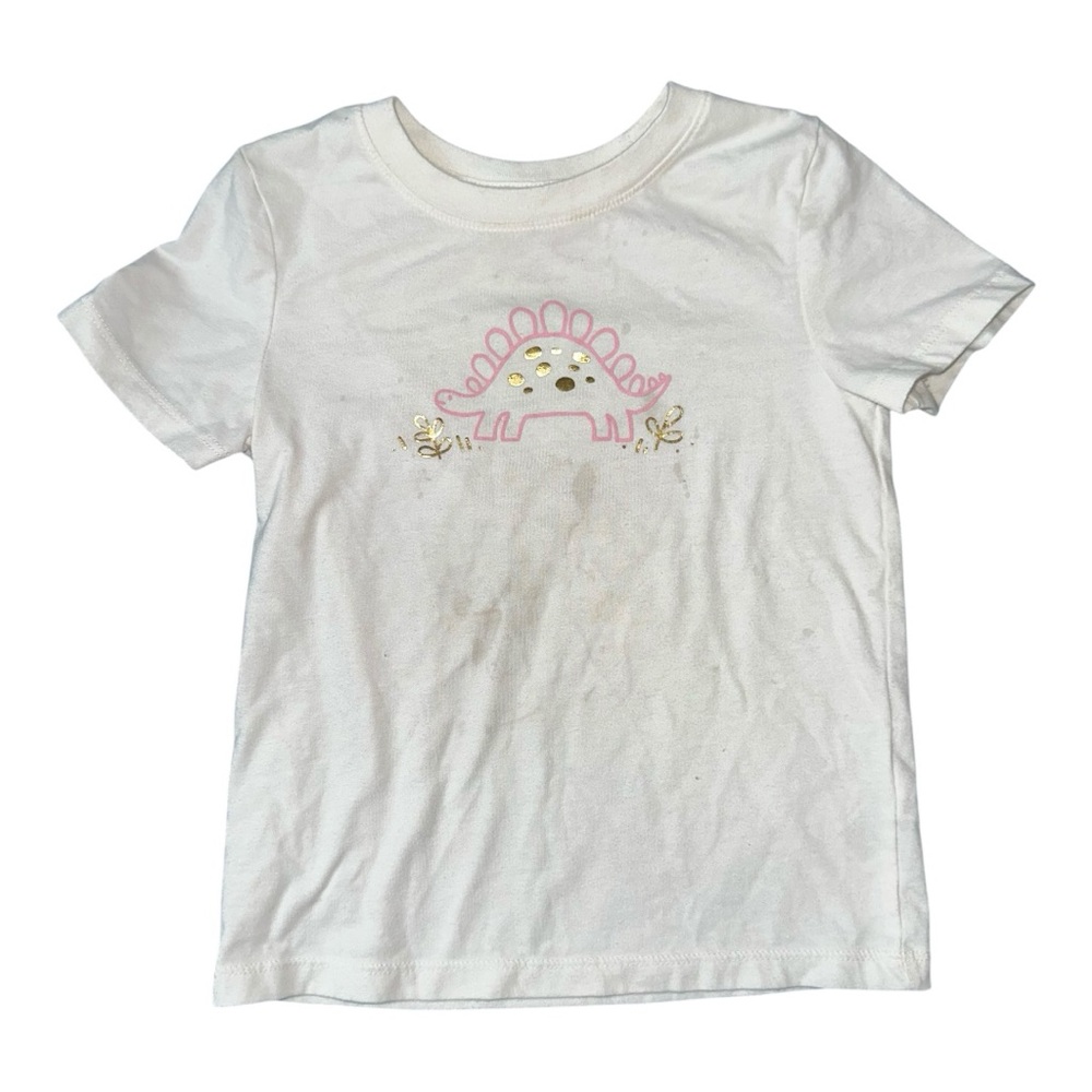 Cat & Jack White T-Shirt with Pink and Gold Dinosaur, Play Condition, 4T Girls